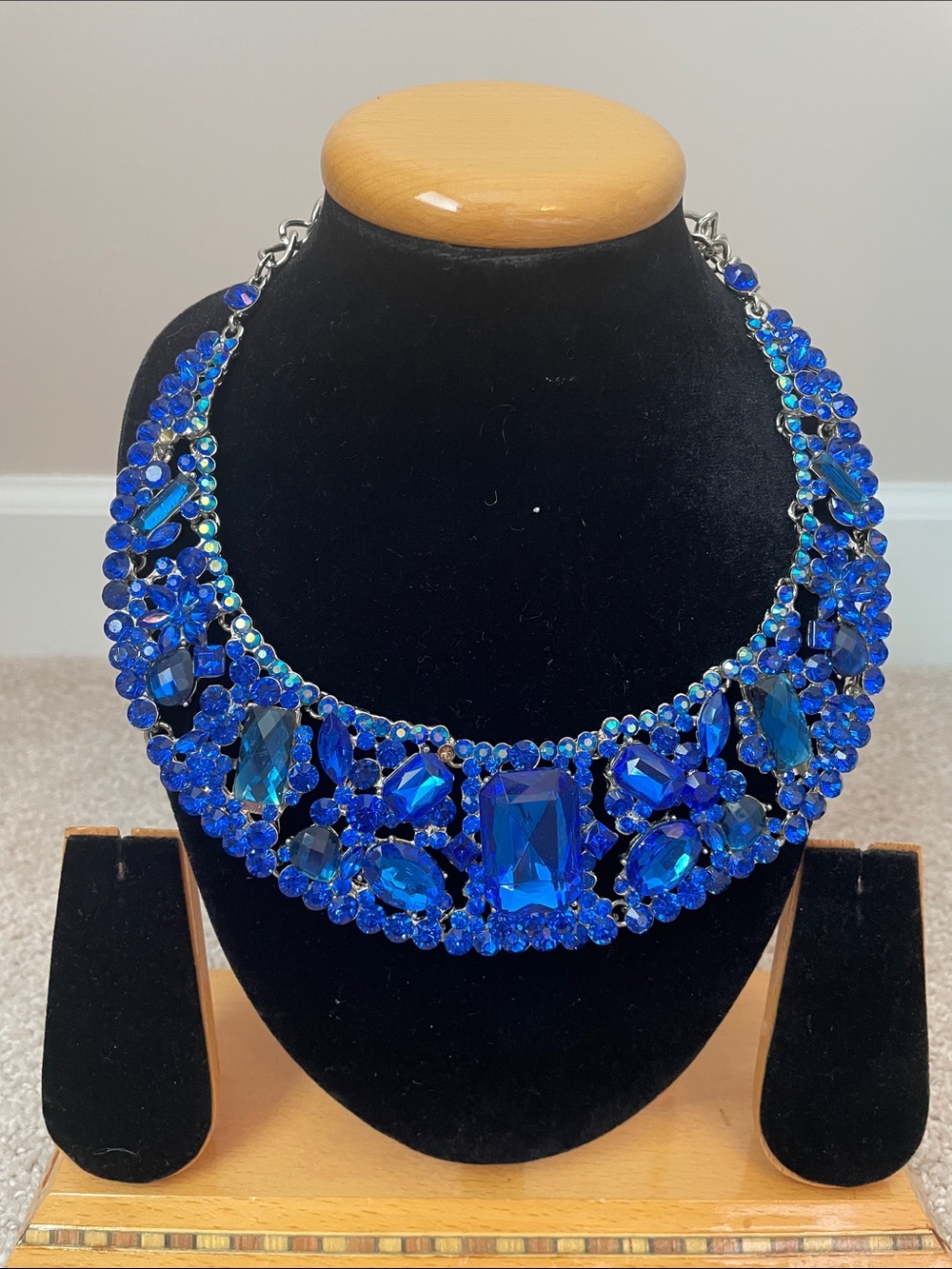 Statement Royal Blue Crystal Bib Necklace - Women Jewelry